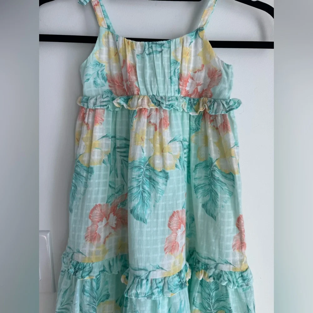 Janie and Jack Aqua Floral Kids Dress Girl's Size 4Y‎